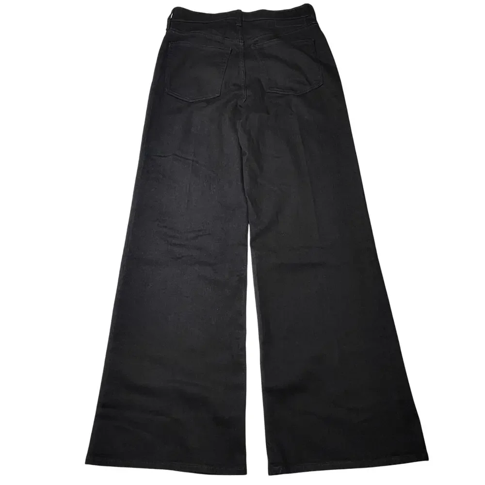 J Crew Denim Trouser‎ Jeans Wide Leg Black Semi Stretch High Rise Minimalist 28